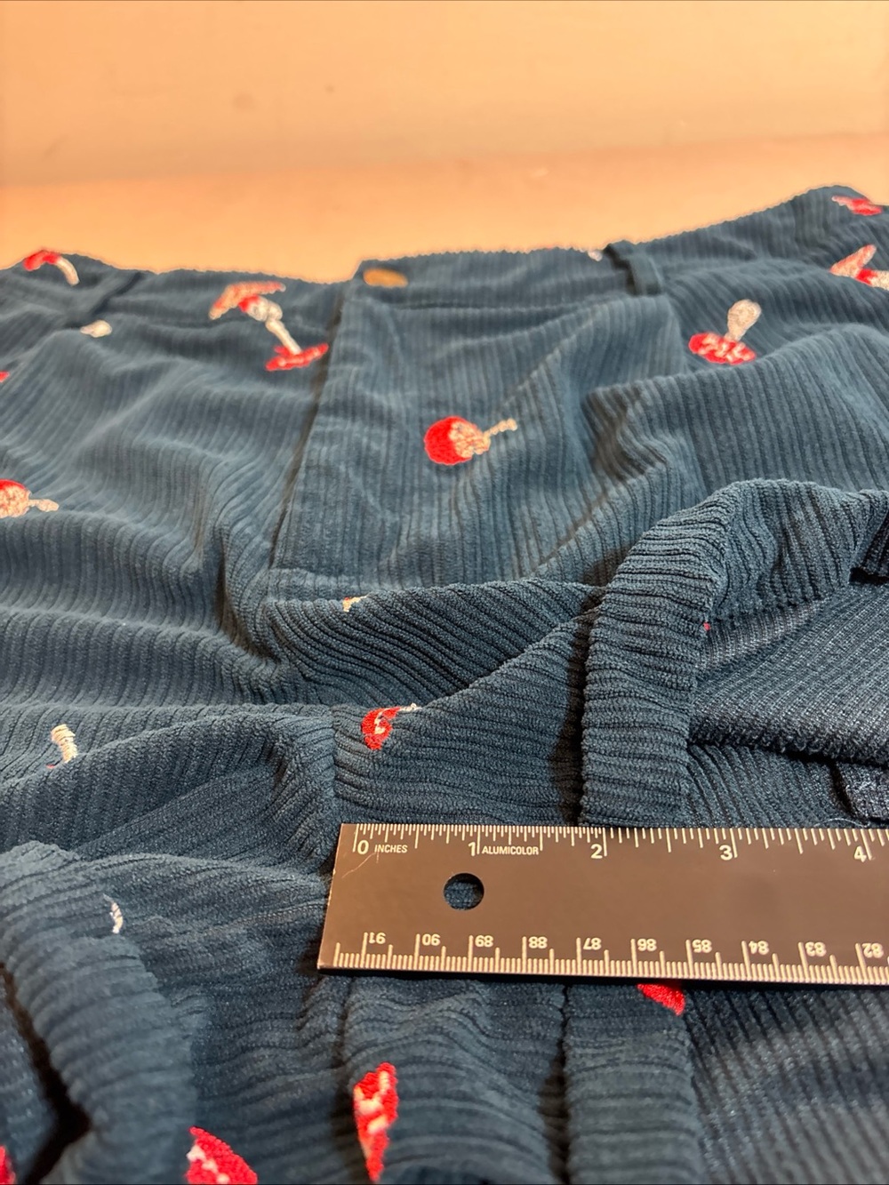Cider Navy Corduroy Shorts with Red & White Mushroom Embroidery - Picture 11 of 11